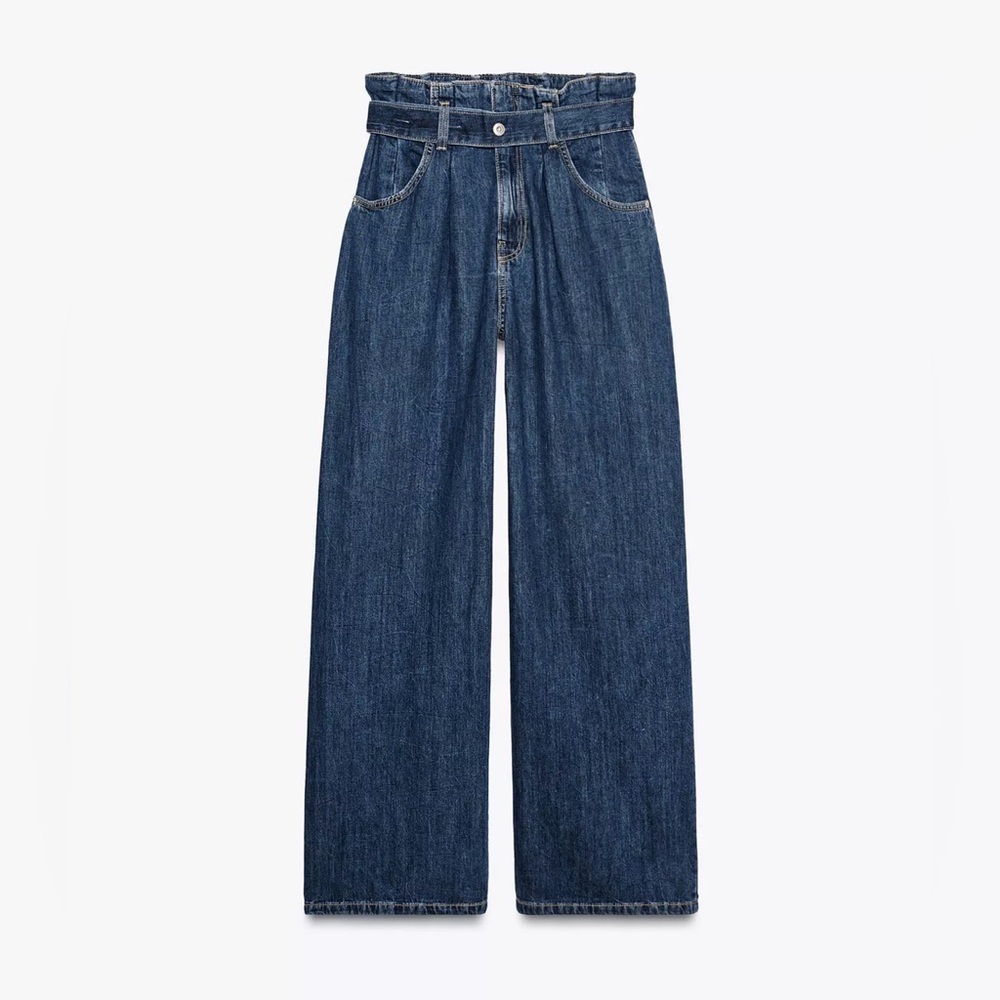 NWT Zara High-Waisted Paperbag Belt Jeans